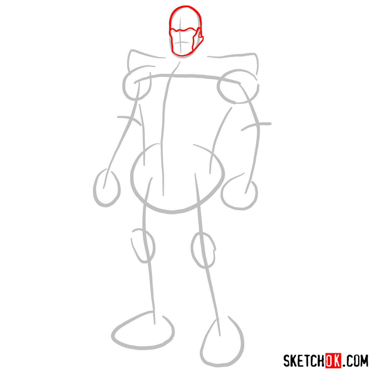 How to draw Thanos in his suit - step 02