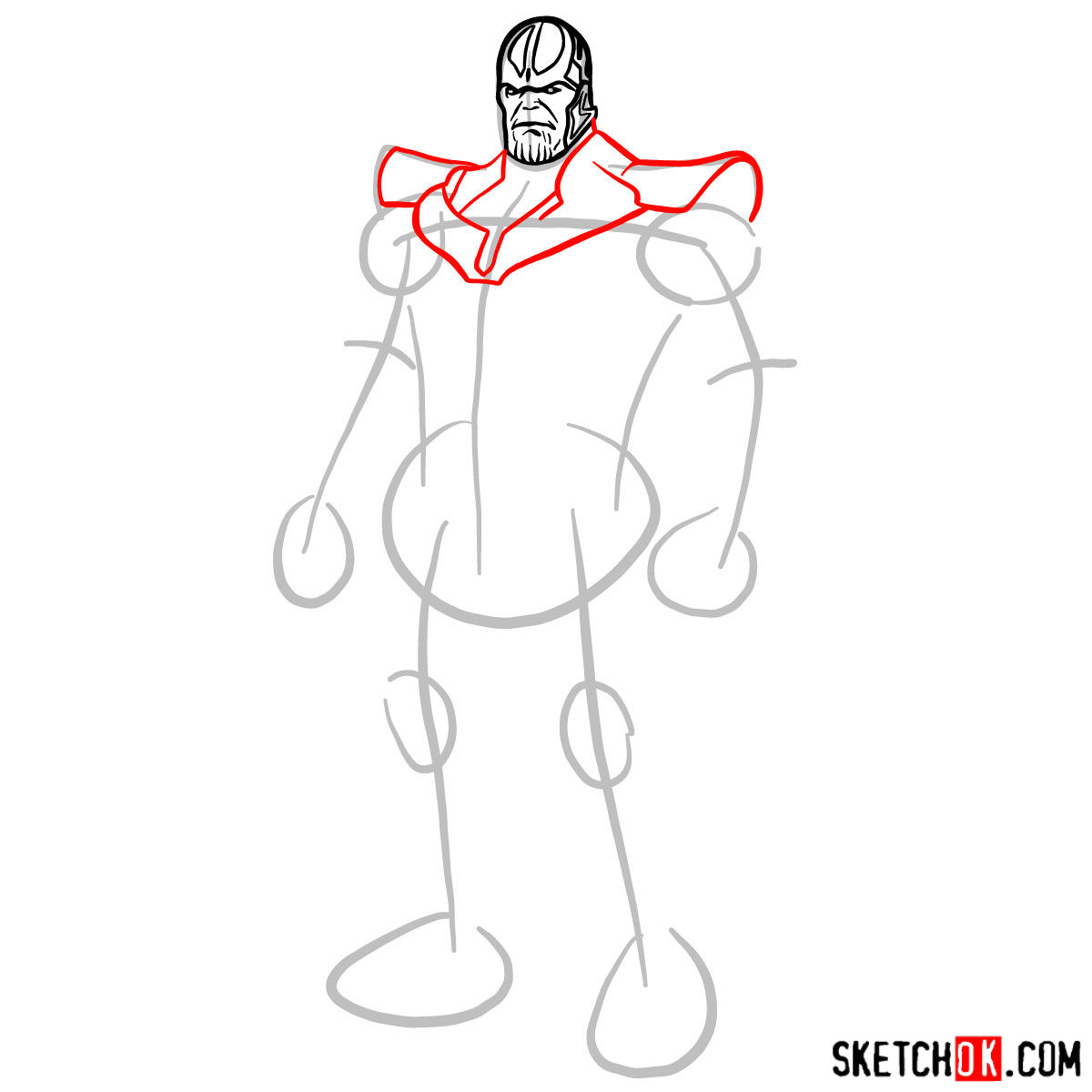 How to draw Thanos in his suit - step 05