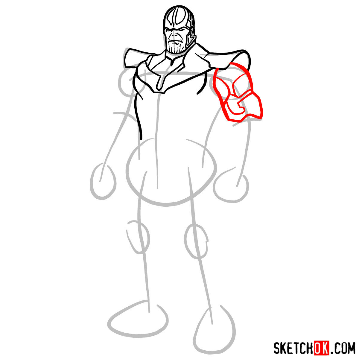 How to draw Thanos in his suit - step 07