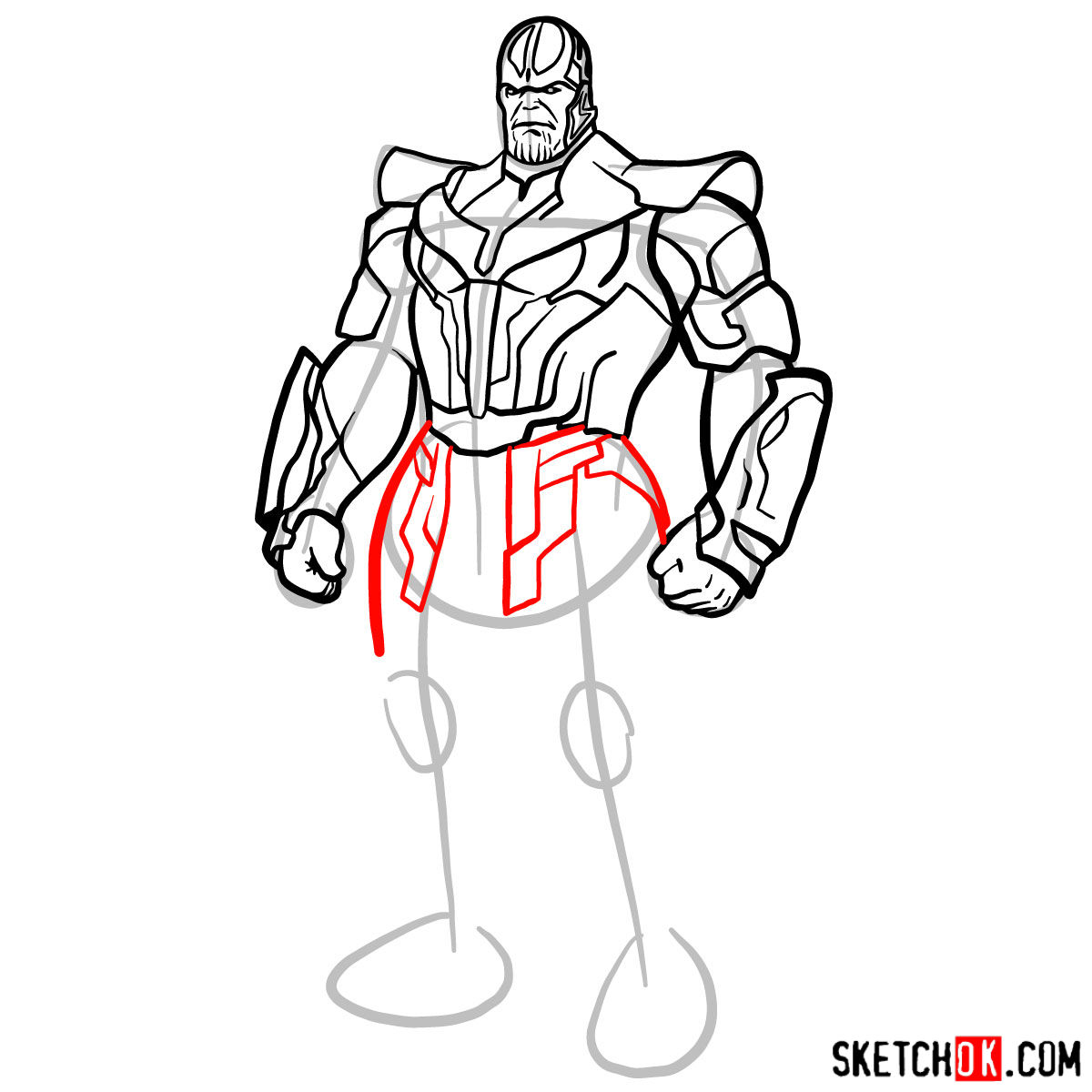 How to draw Thanos in his suit - step 13