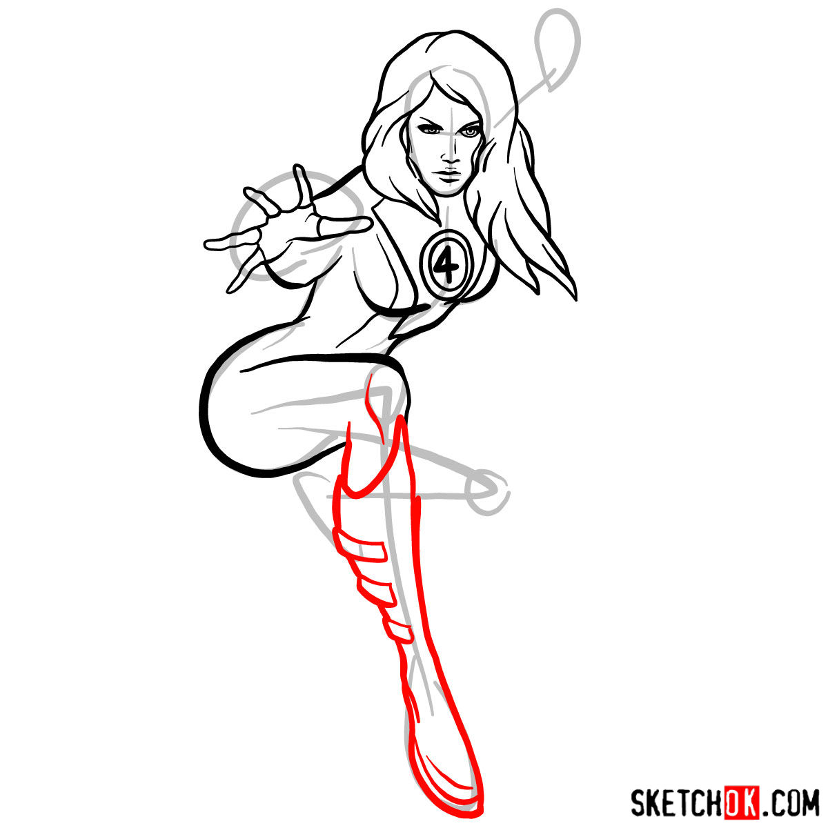 How to draw Invisible Woman from Fantastic Four - step 09