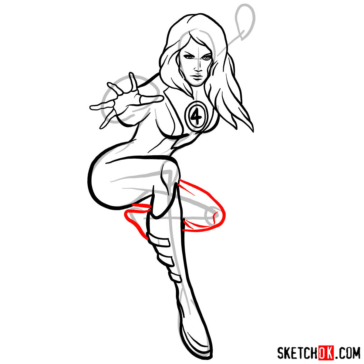 How to draw Invisible Woman from Fantastic Four - step 10