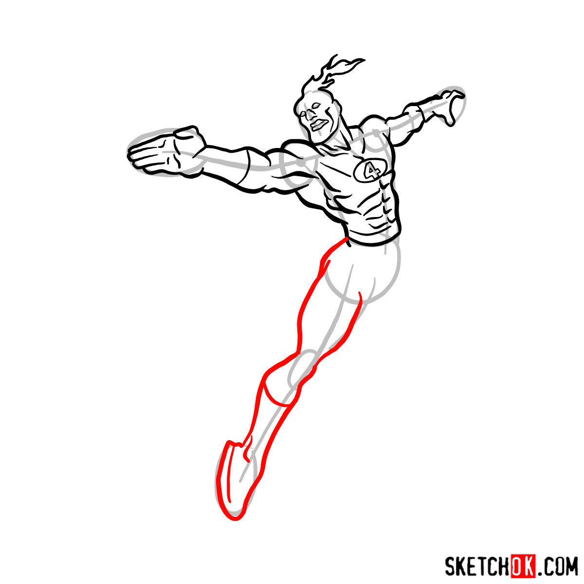 How to draw The Human Torch from Fantastic Four - step 09