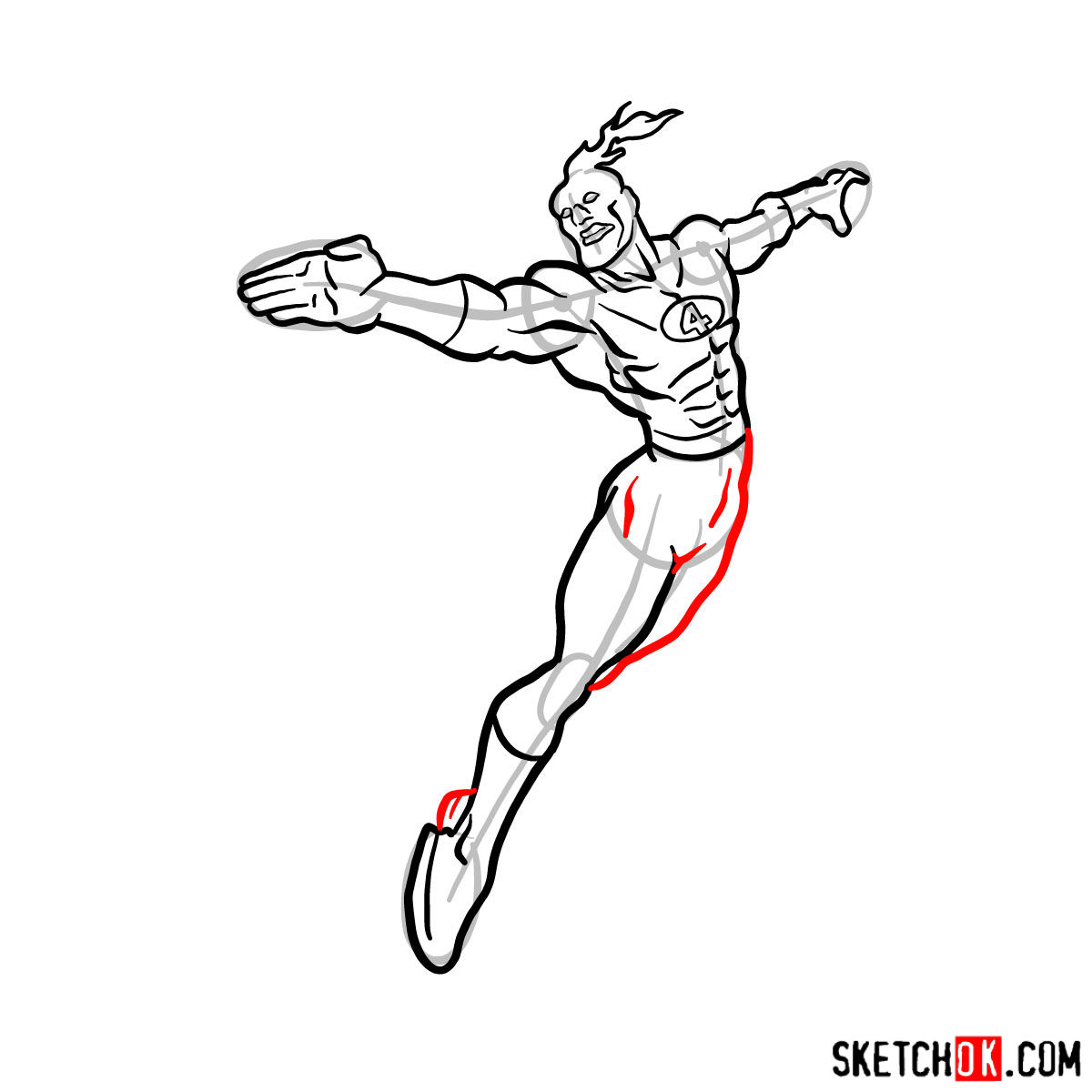 How to draw The Human Torch from Fantastic Four - step 10