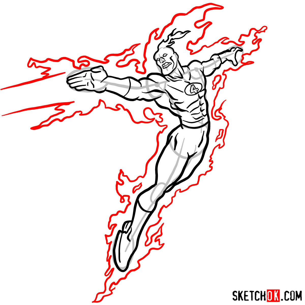 How to draw The Human Torch from Fantastic Four - step 11