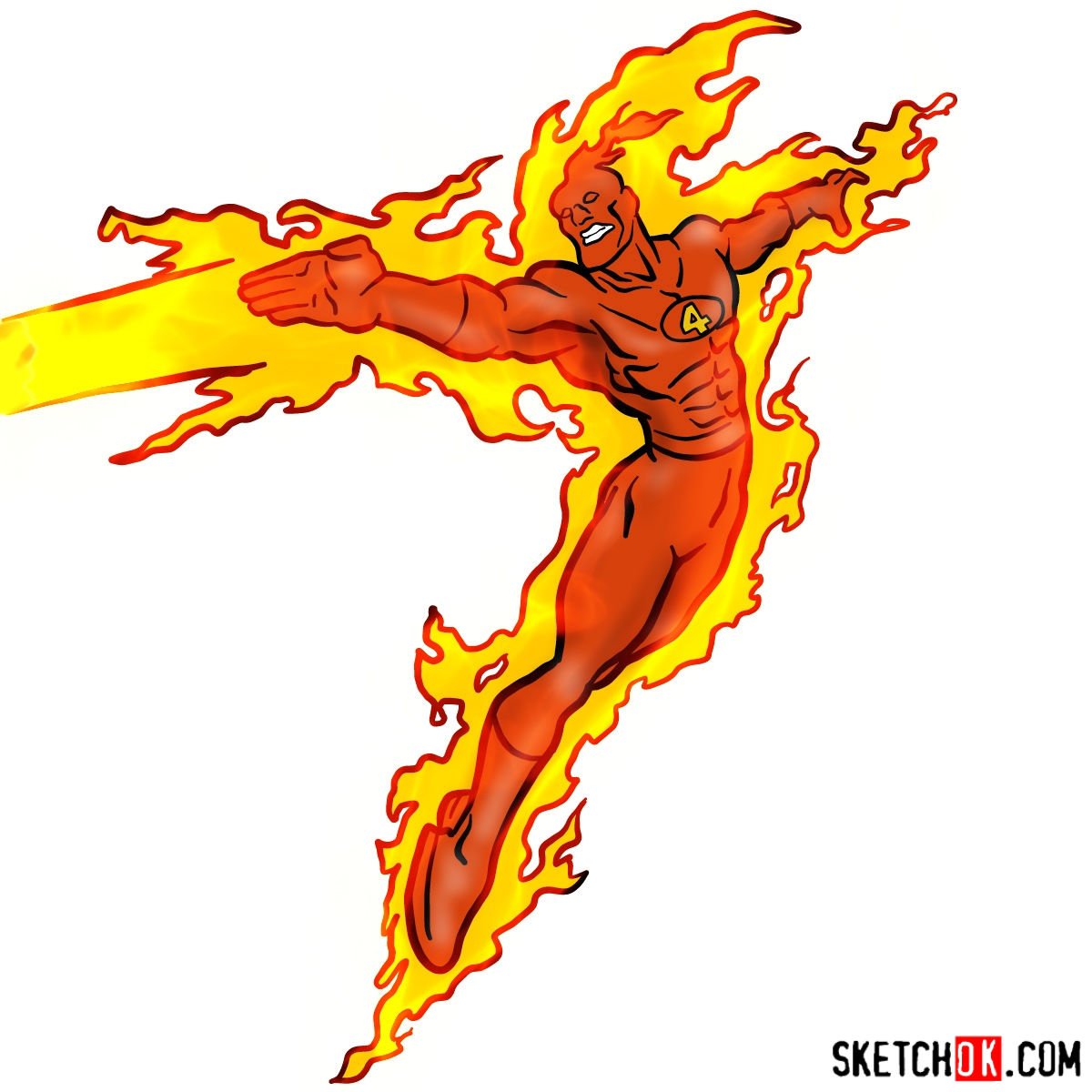 How to draw The Human Torch from Fantastic Four