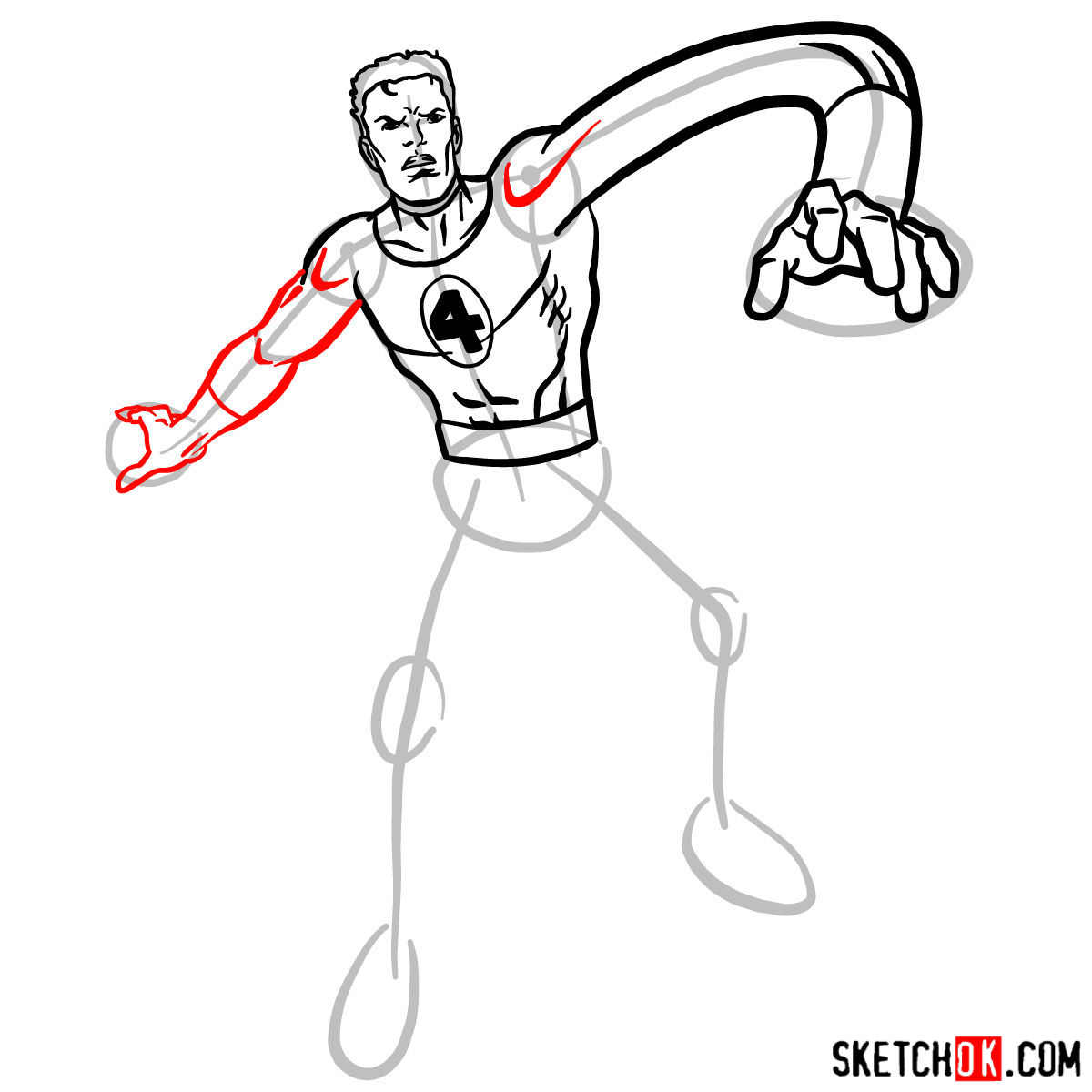 How to draw Mister Fantastic from Fantastic Four - step 09