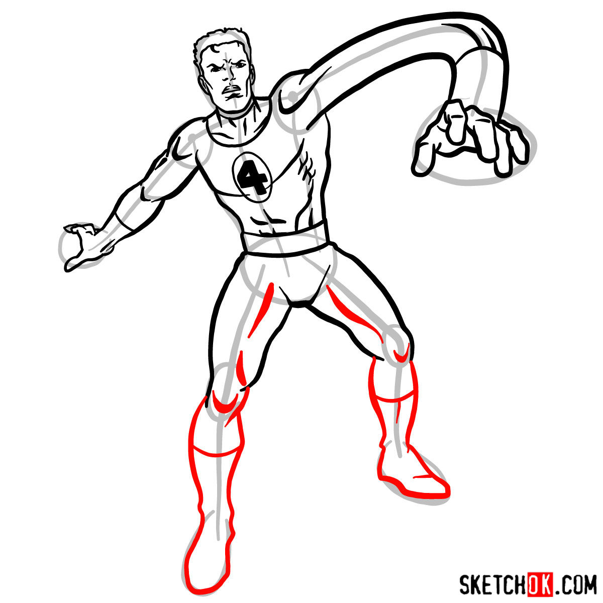 How to draw Mister Fantastic from Fantastic Four - step 11