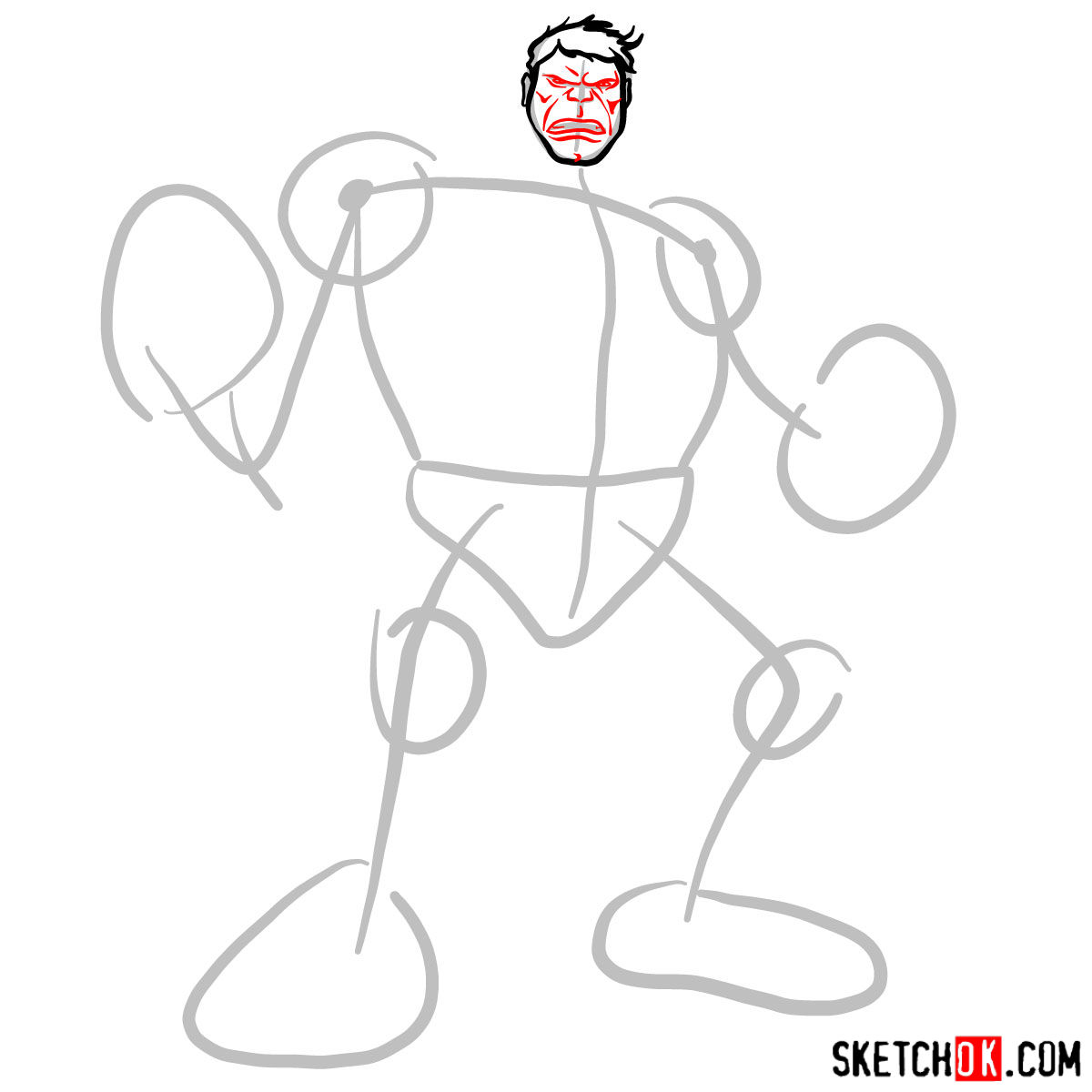 How to draw The Hulk - step 03