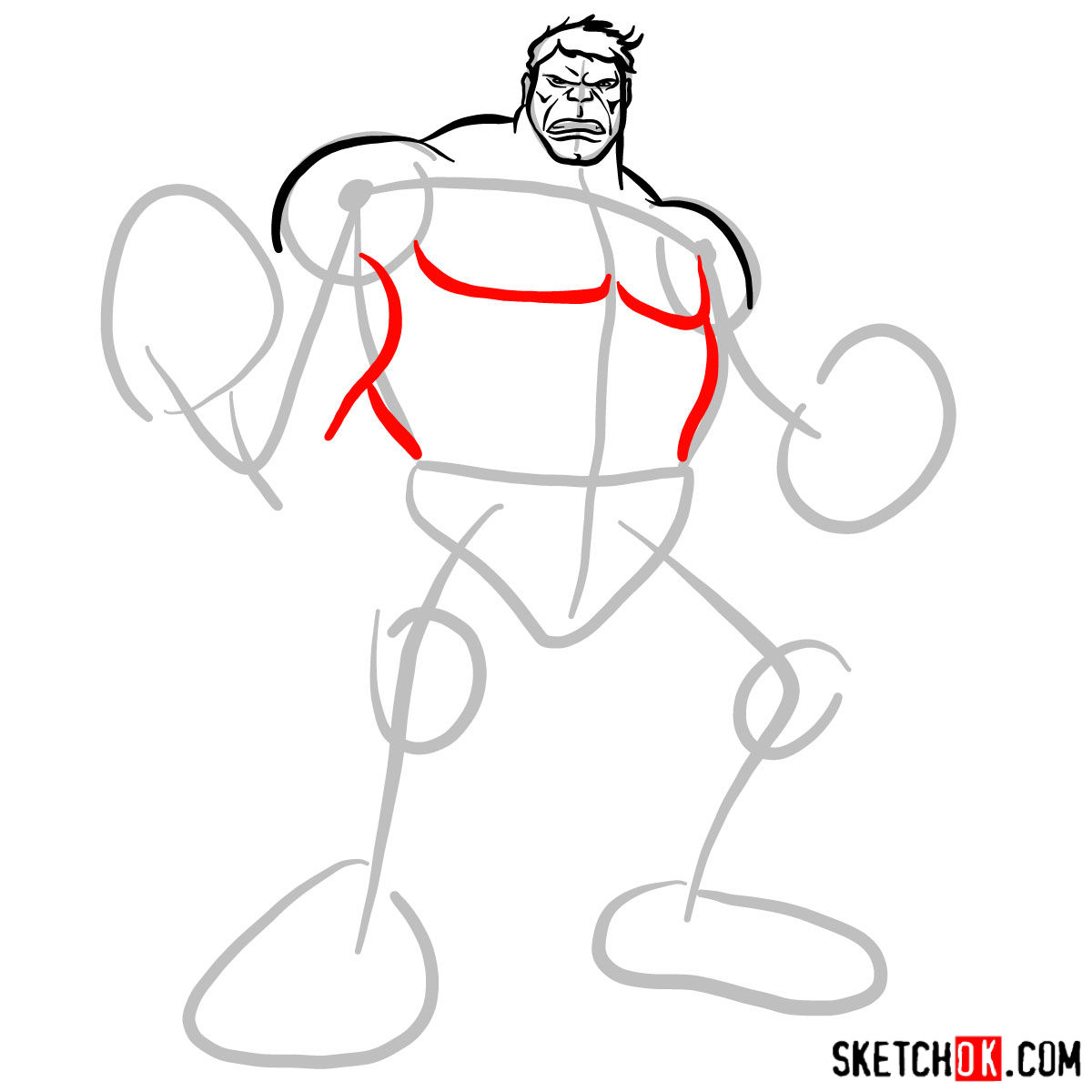 How to draw The Hulk - step 05