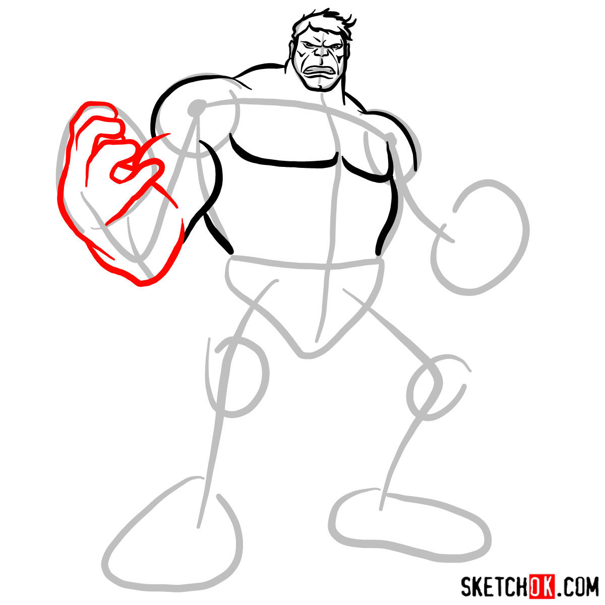 How to draw The Hulk - step 06