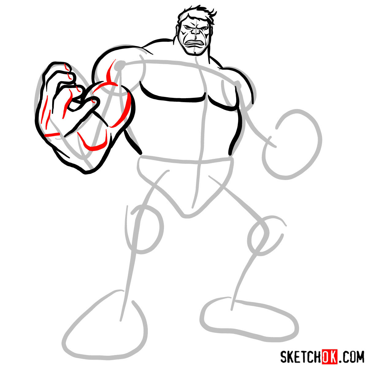 How to draw The Hulk - step 07