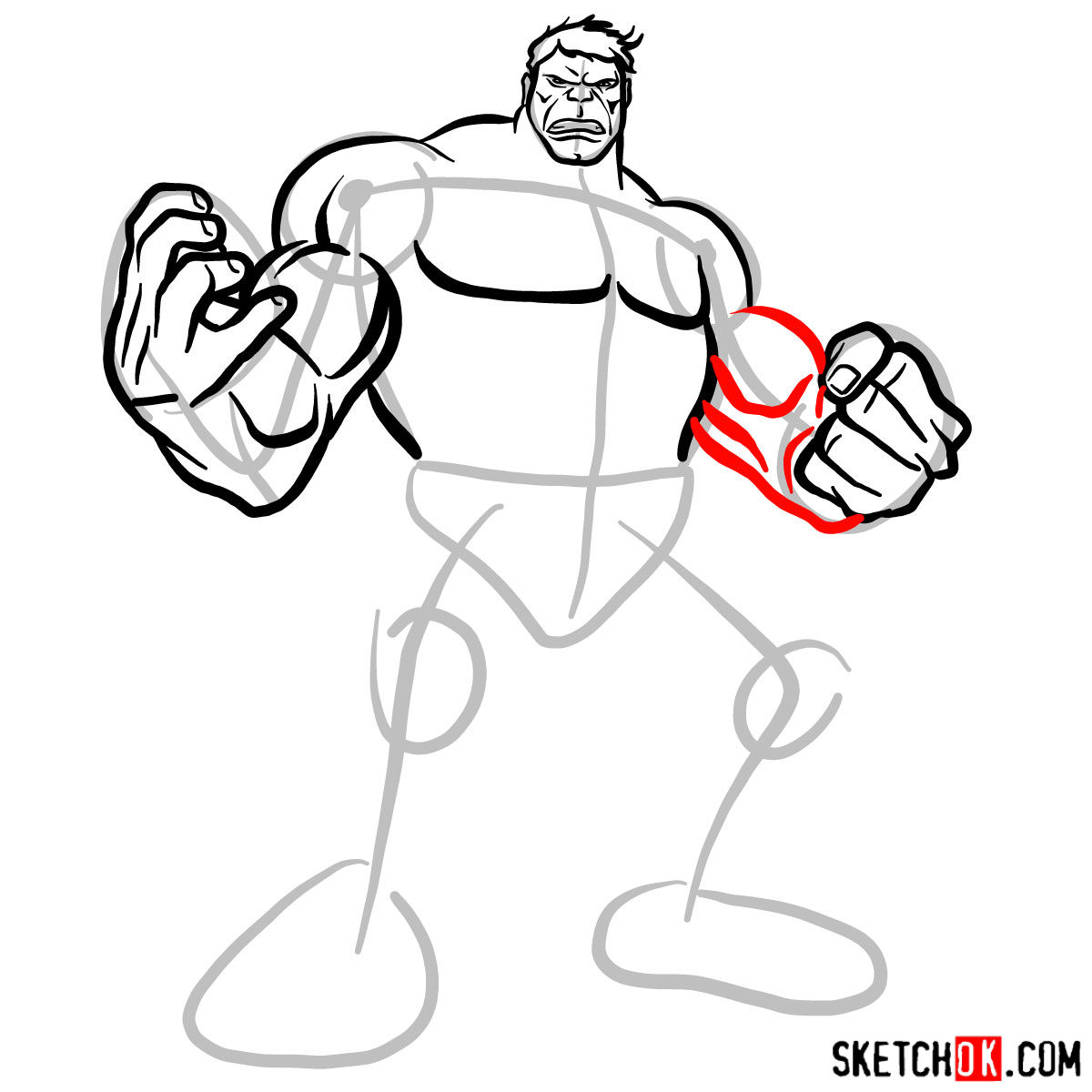 How to draw The Hulk - step 09