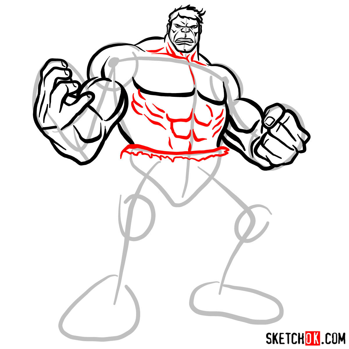 How to draw The Hulk - step 10