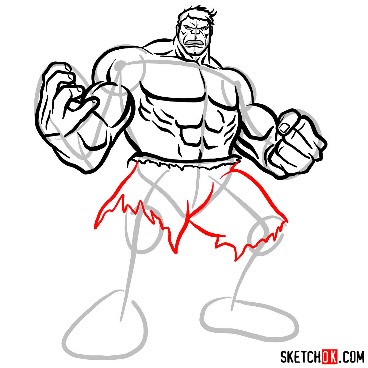 How to draw The Hulk - step 11