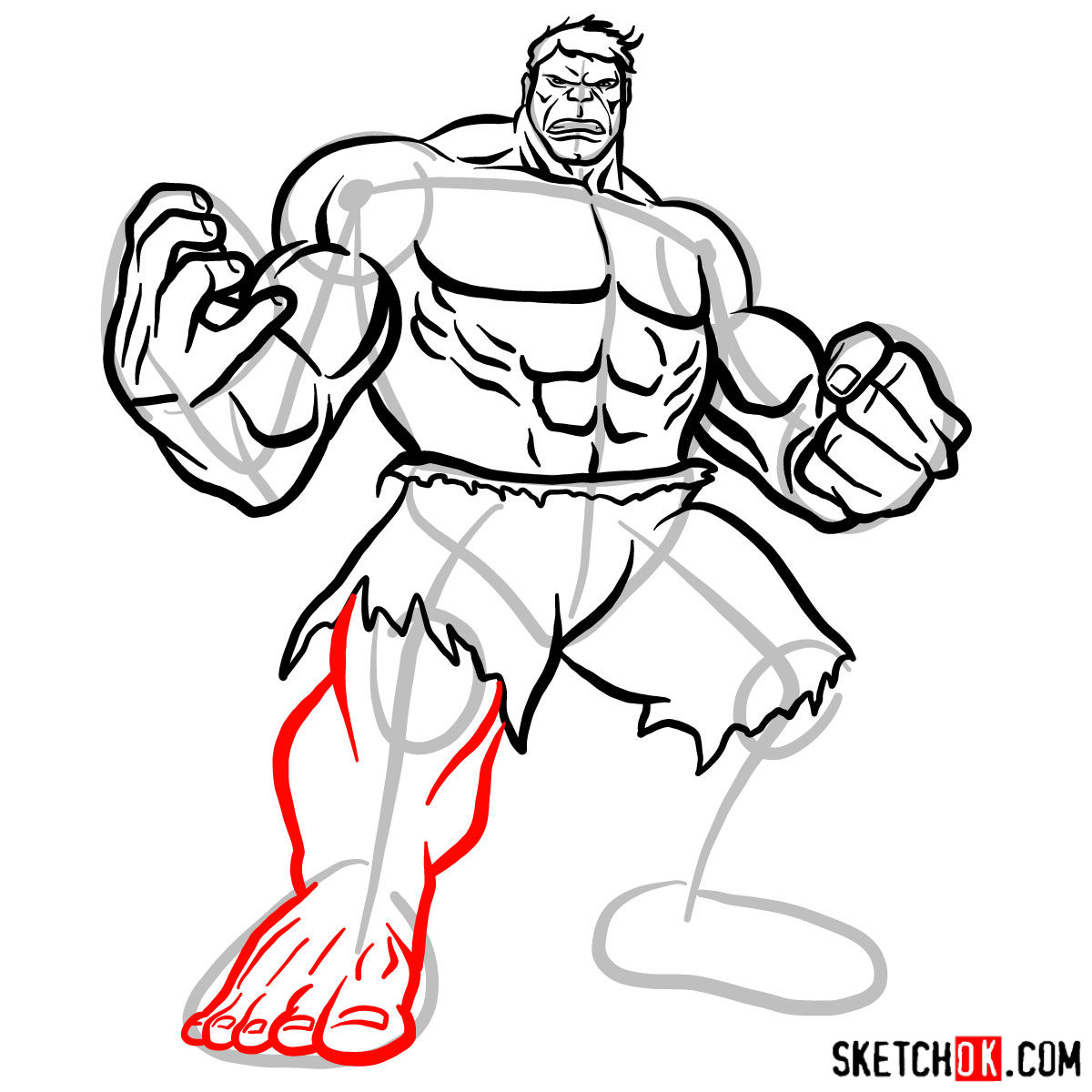 How to draw The Hulk - step 12