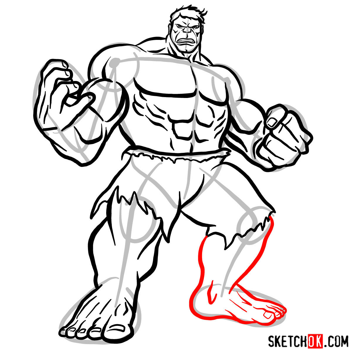 How to draw The Hulk - step 13