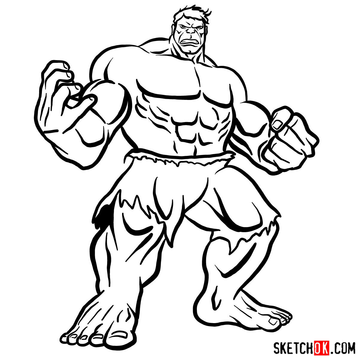 How to draw The Hulk - step 15.