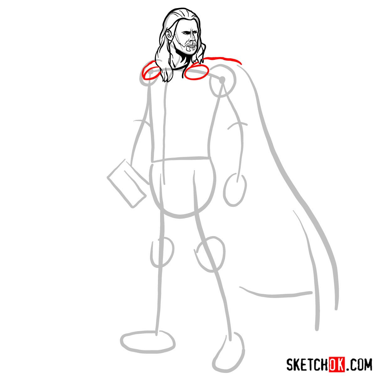 How to draw Thor Odinson (Chris Hemsworth) - step 06