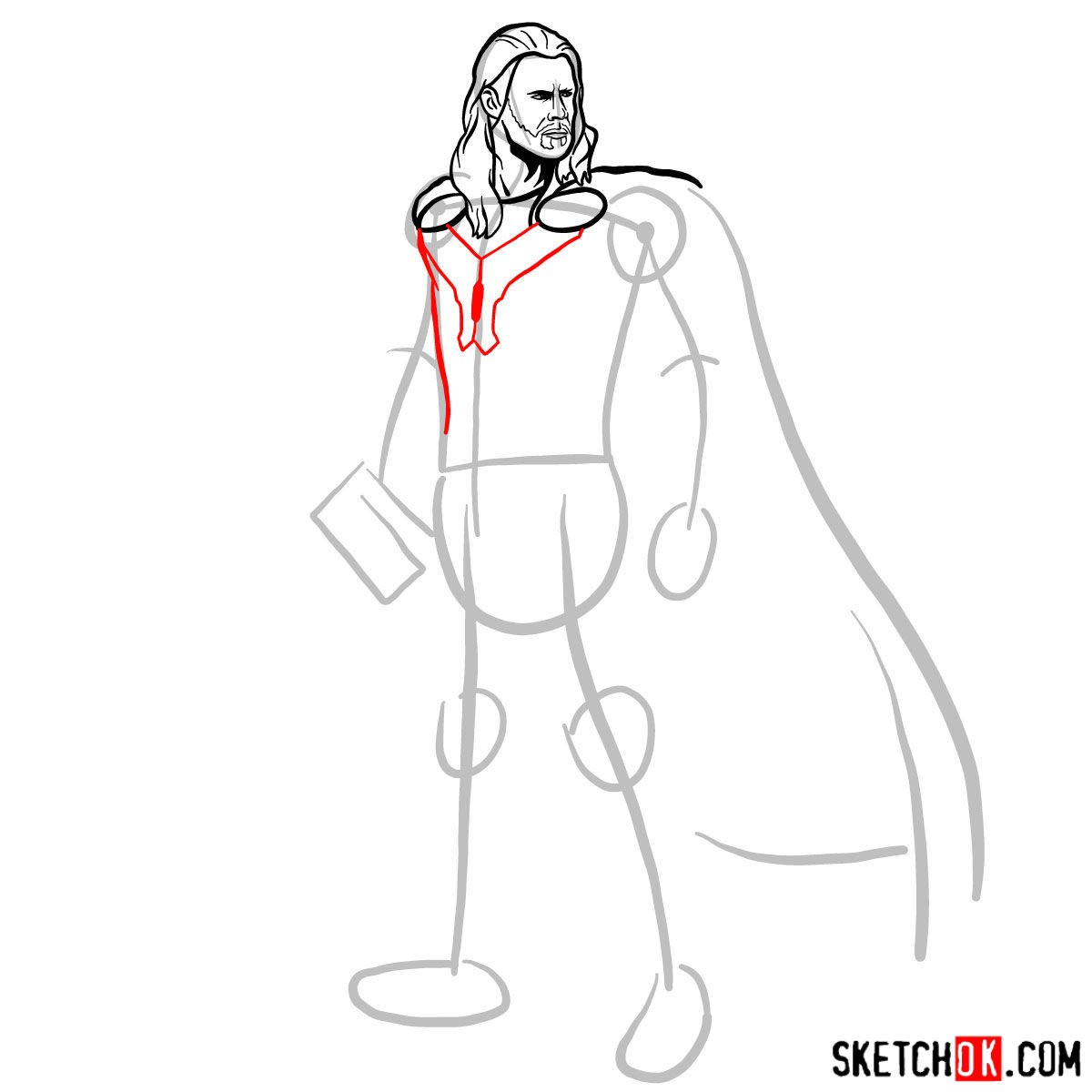 How to draw Thor Odinson (Chris Hemsworth) - step 07