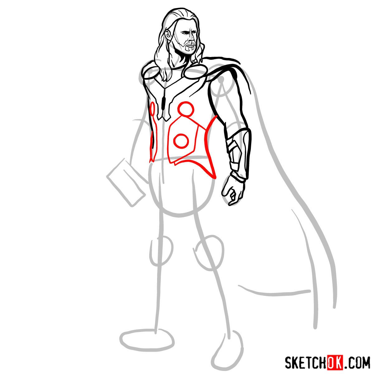 How to draw Thor Odinson (Chris Hemsworth) - step 10