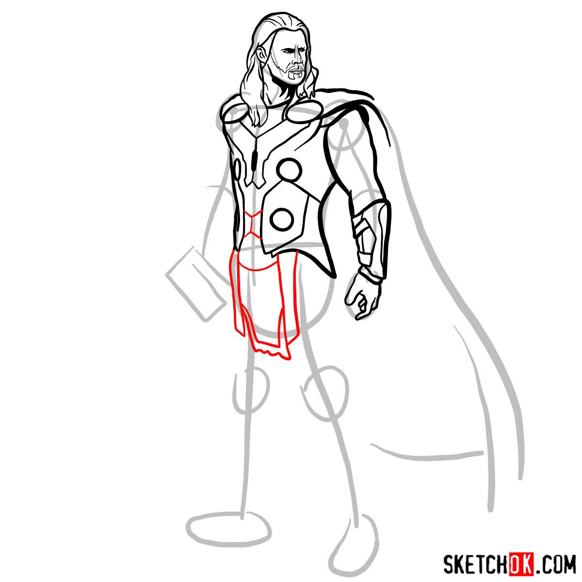 How to draw Thor Odinson (Chris Hemsworth) - step 11