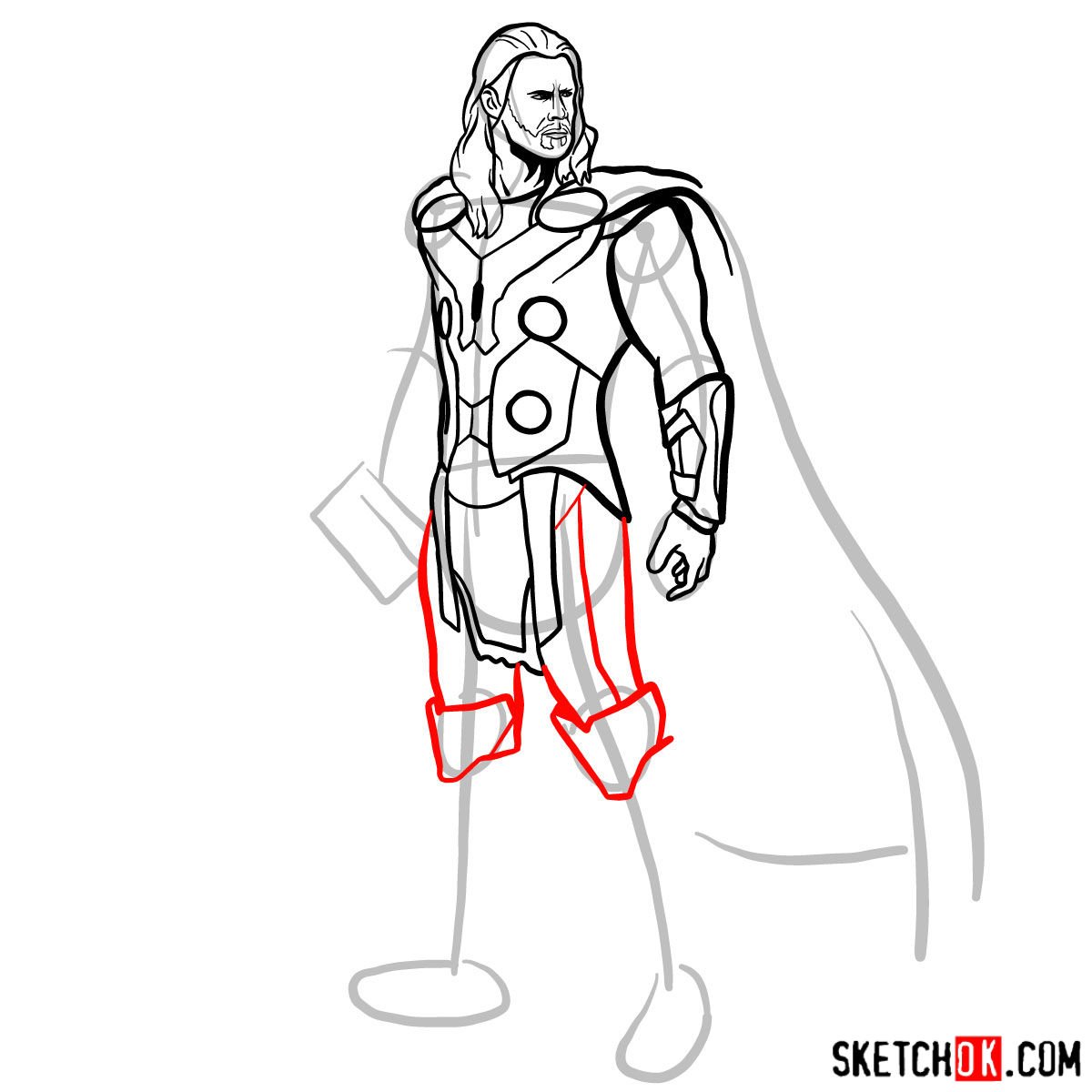 How to draw Thor Odinson (Chris Hemsworth) - step 12