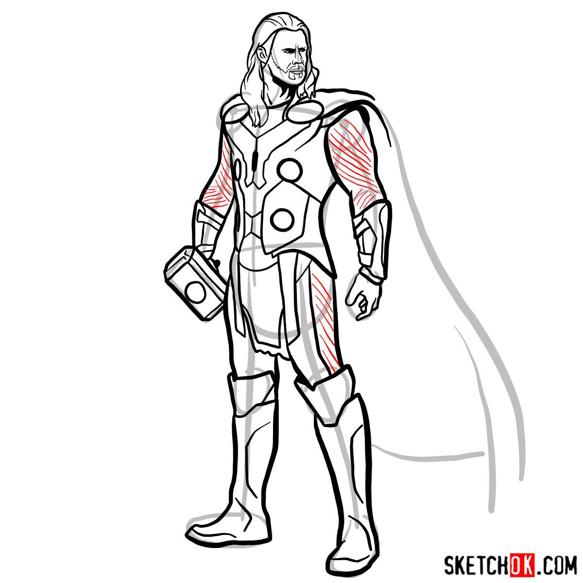 How to draw Thor Odinson (Chris Hemsworth) - step 16