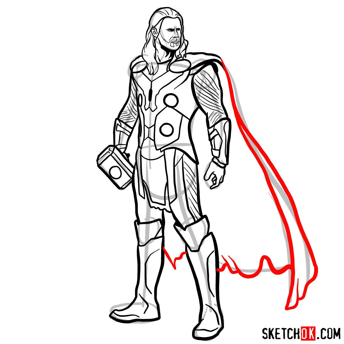 How to draw Thor Odinson (Chris Hemsworth) - step 17