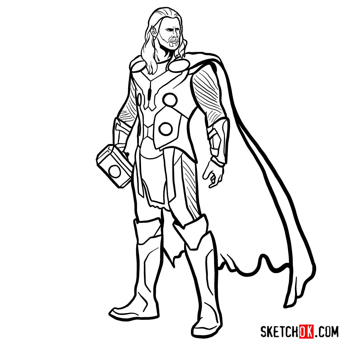 How to draw Thor Odinson (Chris Hemsworth) - step 18