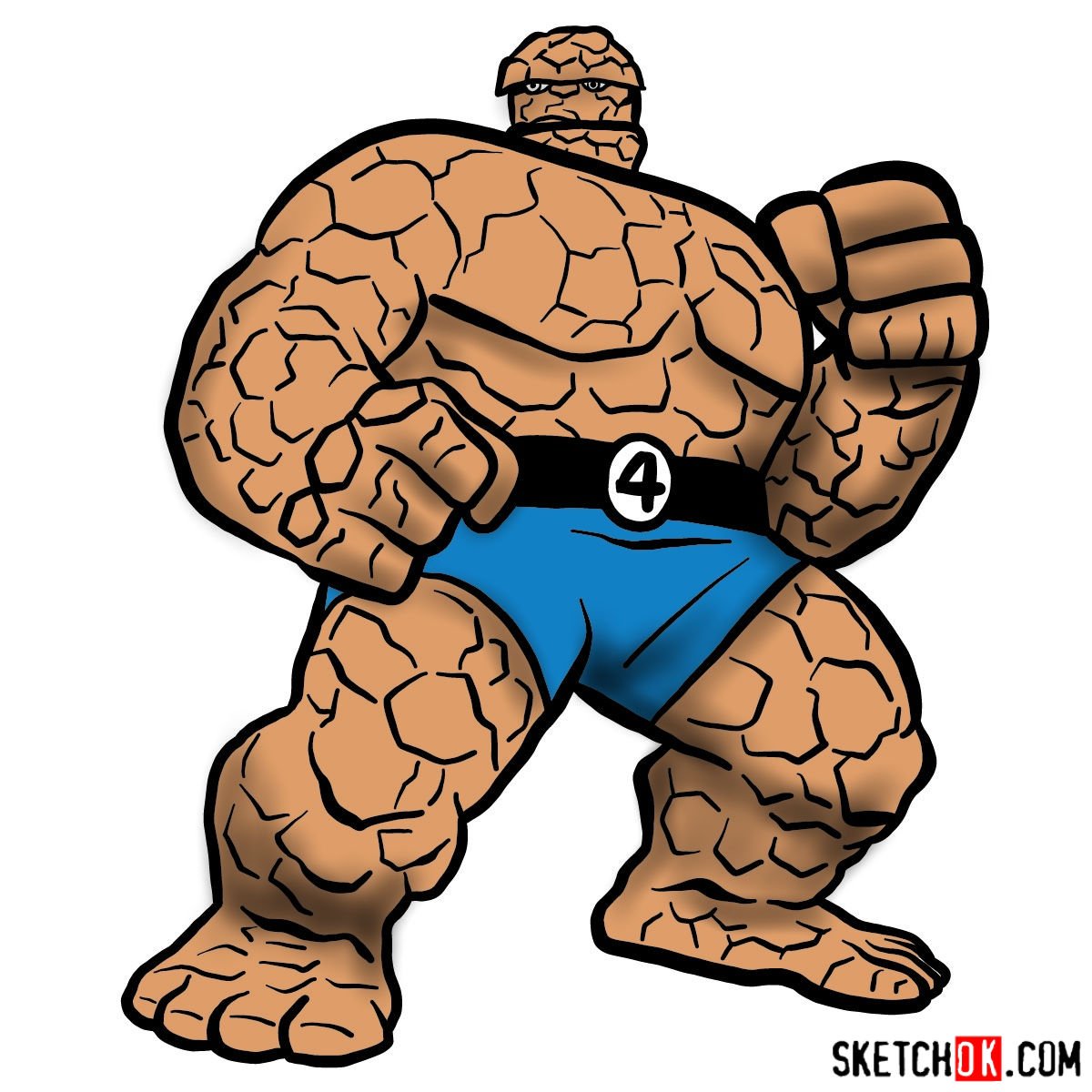 How to draw The Thing (Fantastic Four) - Sketchok easy drawing guides