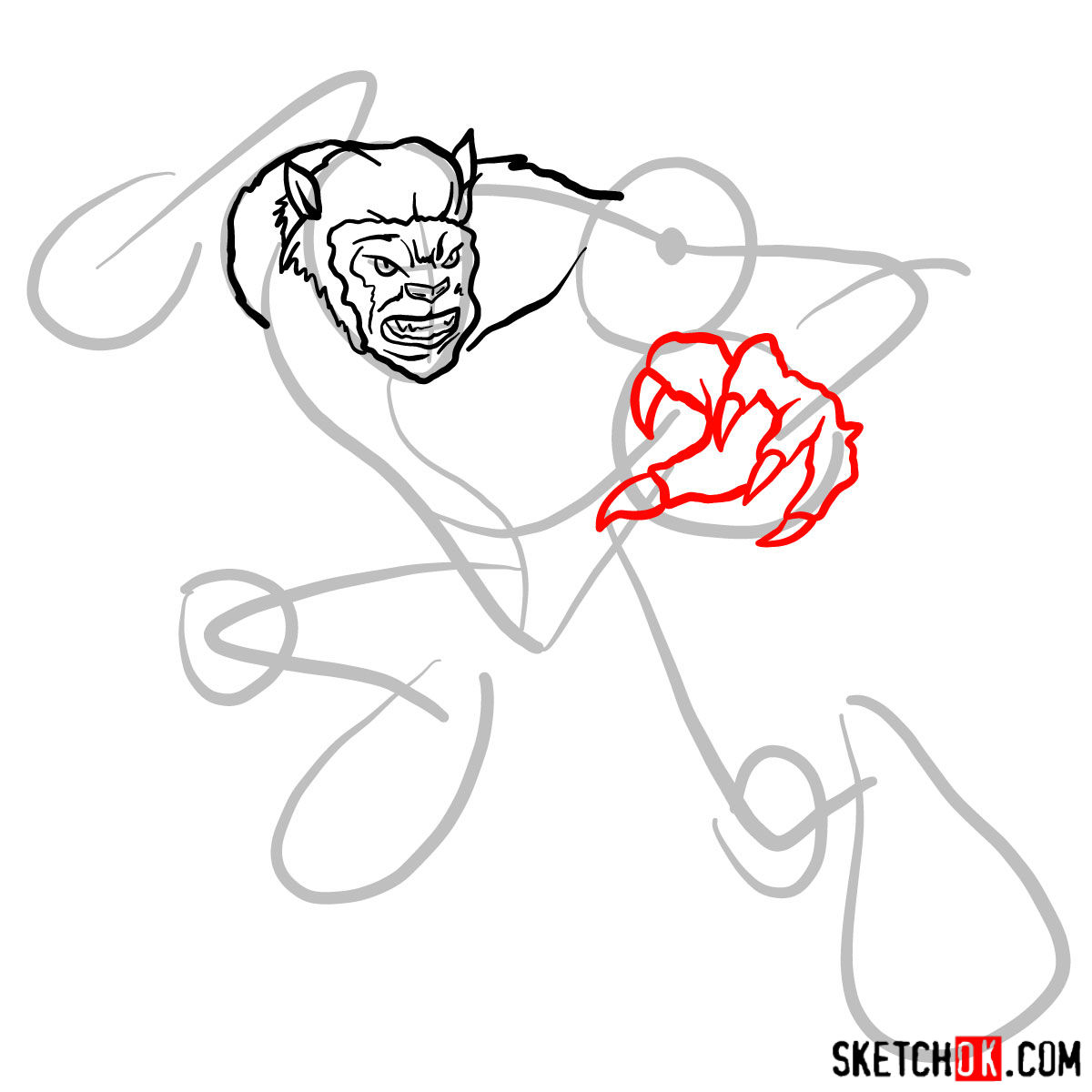 How to draw Beast (X-Men mutant) - step 06