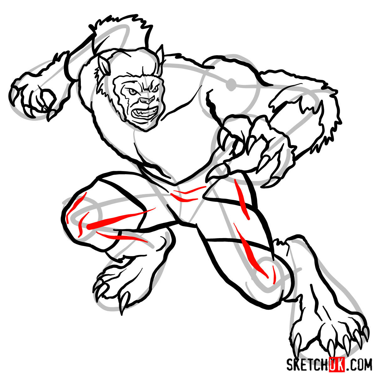 How to draw Beast (X-Men mutant) - step 13