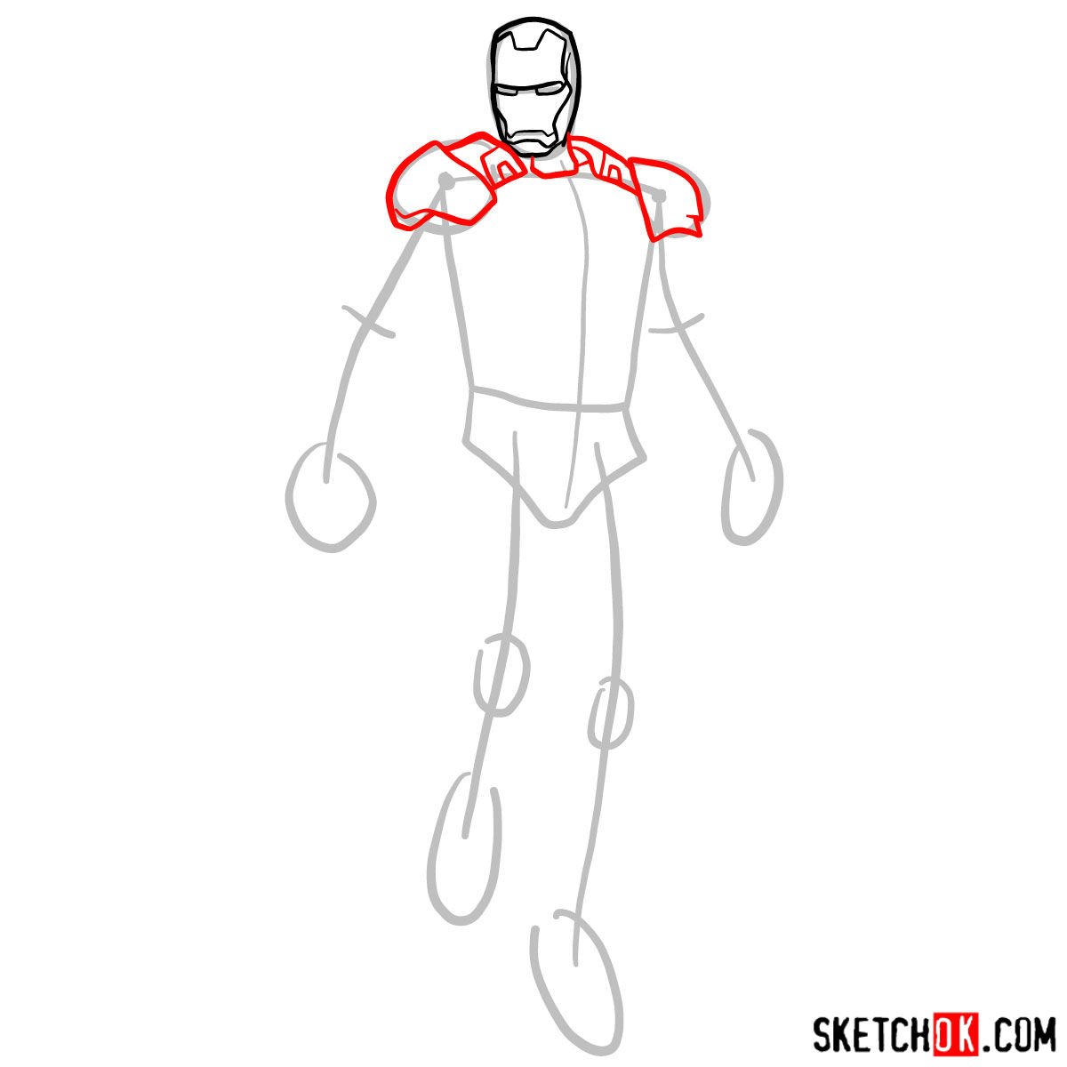 How to draw Iron Man in full growth - step 04