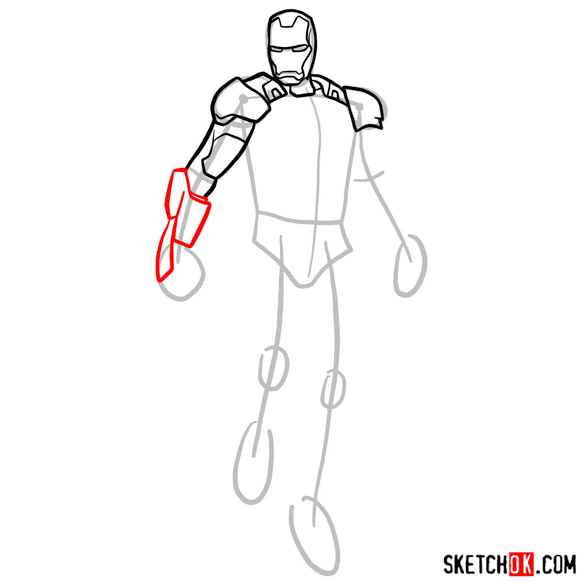 How to draw Iron Man in full growth - step 06