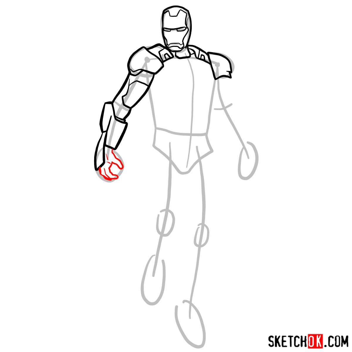 How to draw Iron Man in full growth - step 07