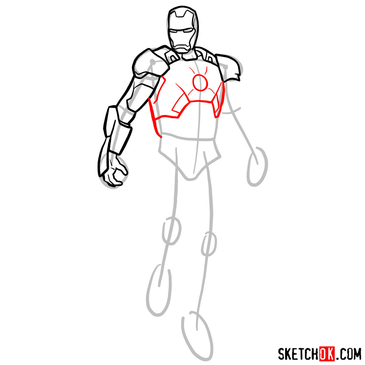How to draw Iron Man in full growth - step 08