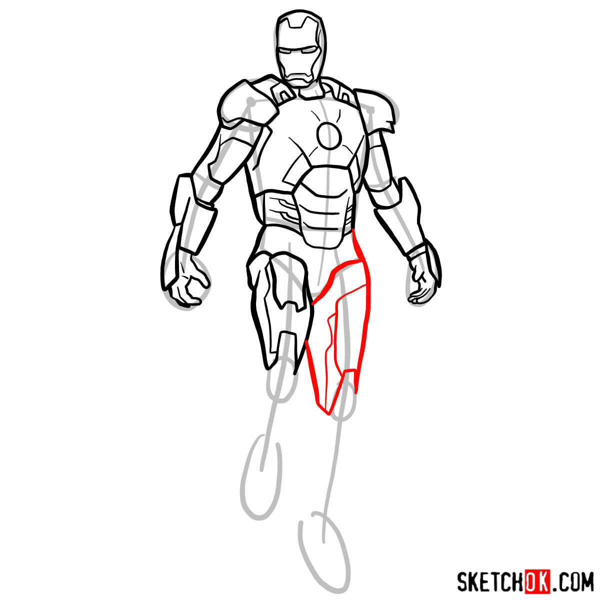 How to draw Iron Man in full growth - step 13