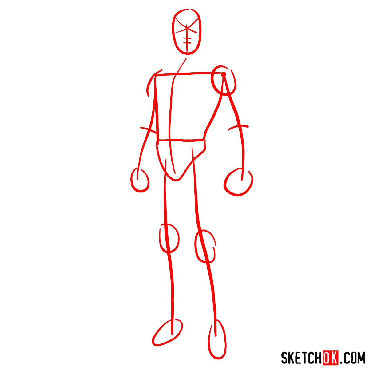 How to draw Cyclops in a dark-red uniform - step 01
