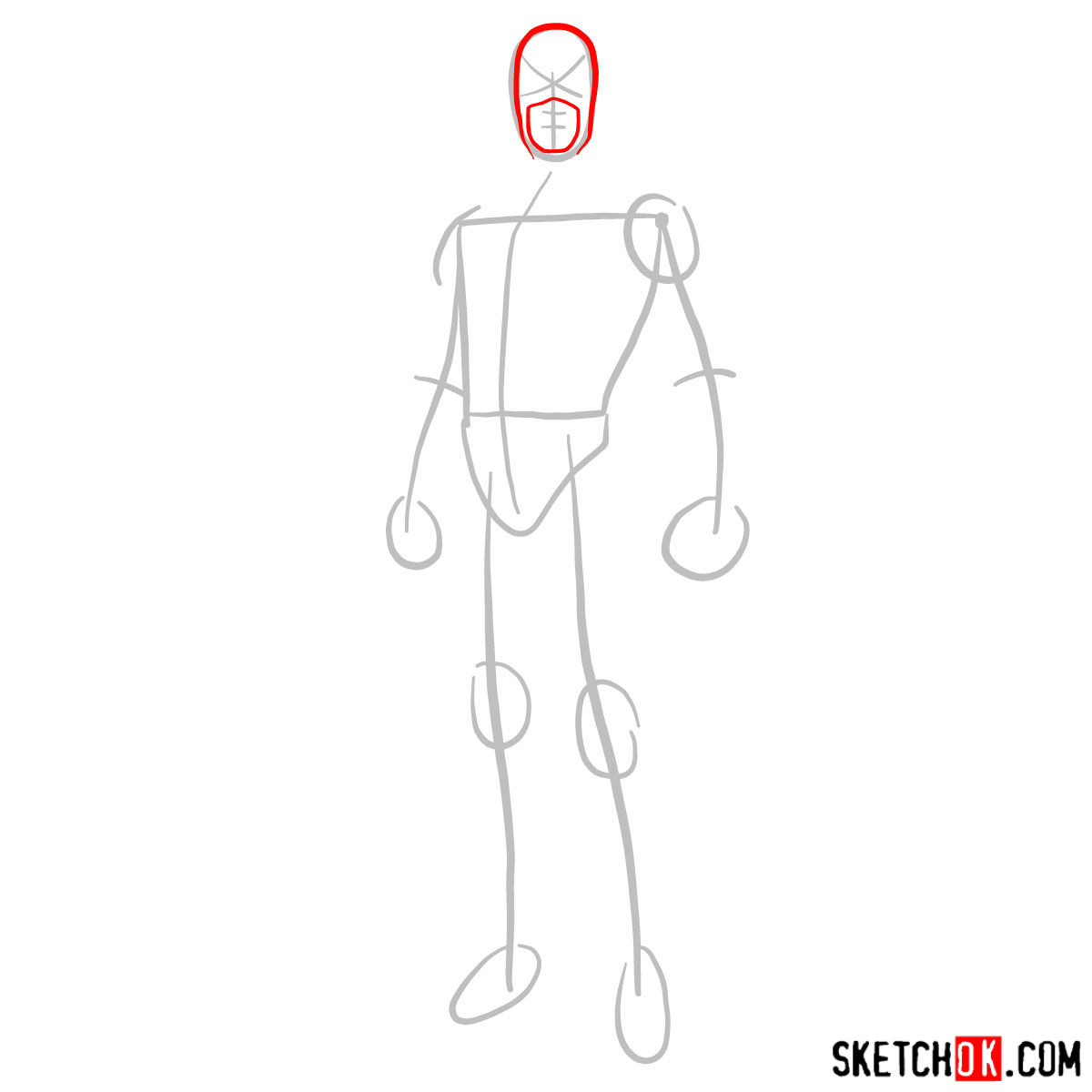How to draw Cyclops in a dark-red uniform - step 02