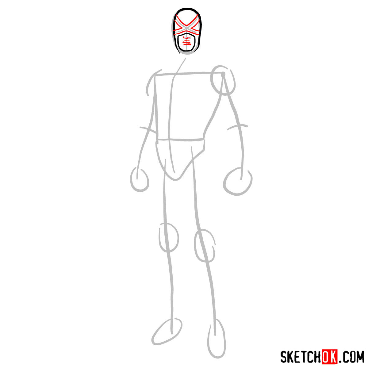 How to draw Cyclops in a dark-red uniform - step 03