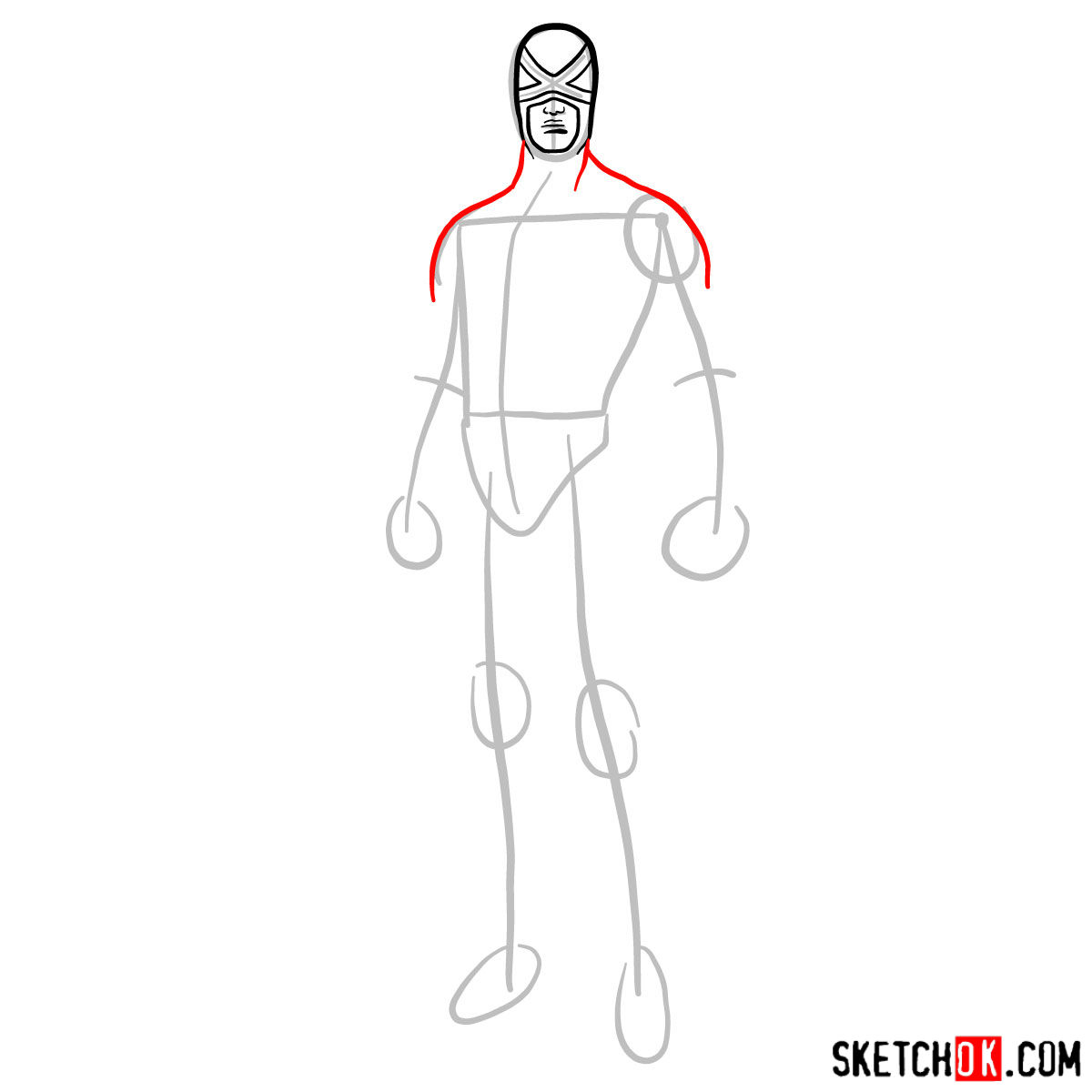 How to draw Cyclops in a dark-red uniform - step 04