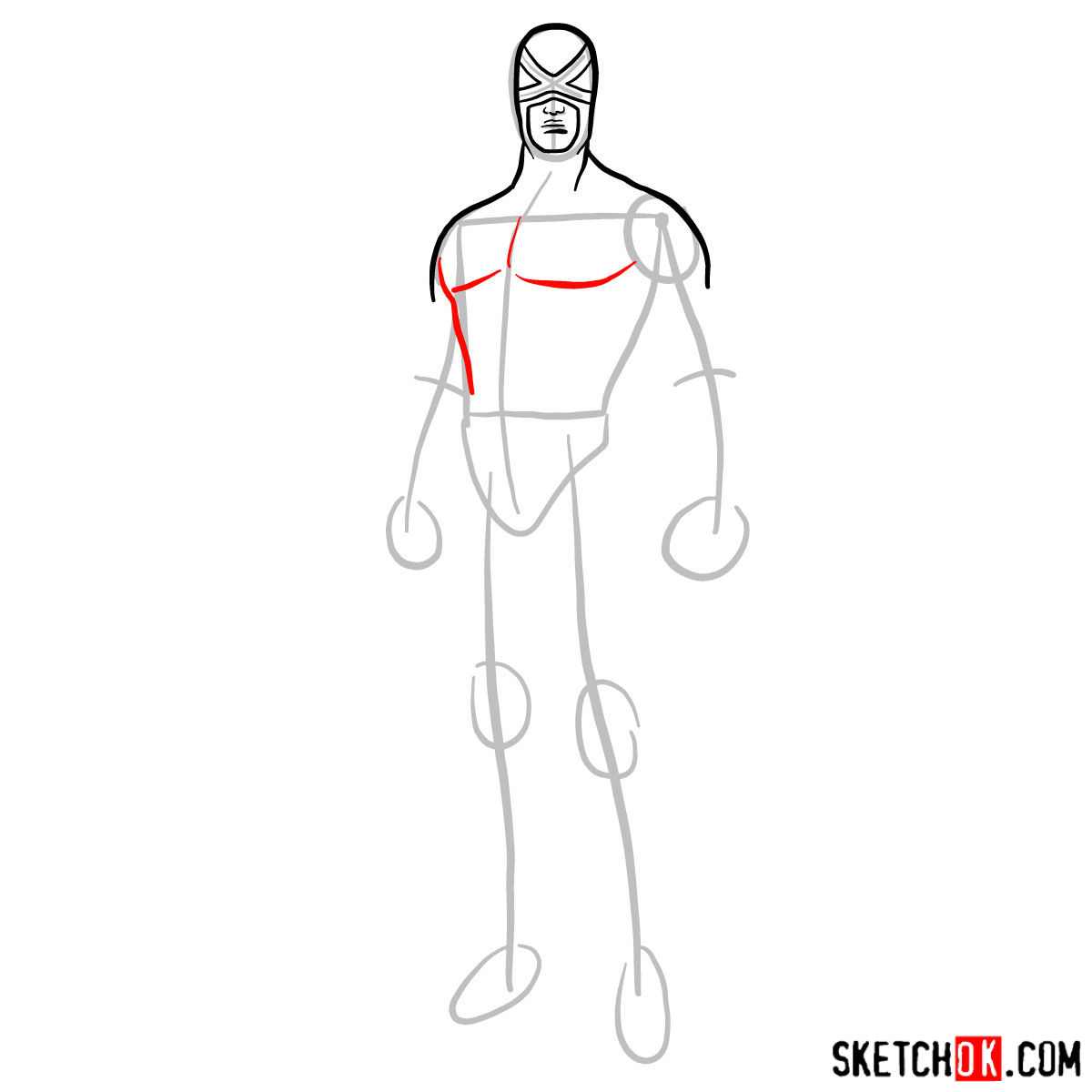 How to draw Cyclops in a dark-red uniform - step 05