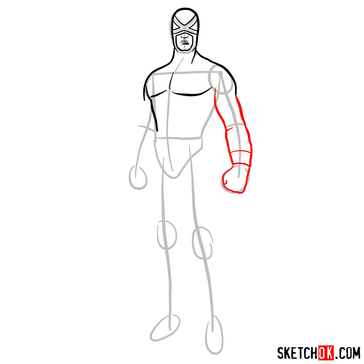 How to draw Cyclops in a dark-red uniform - step 06