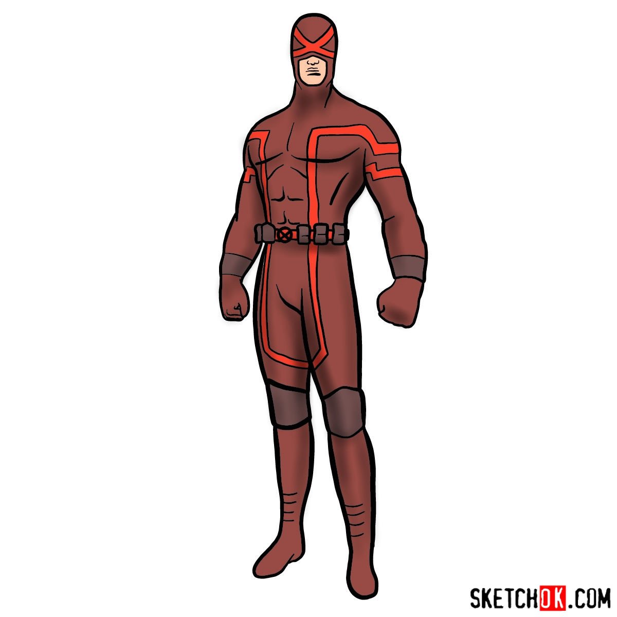 How to draw Cyclops in a dark-red uniform