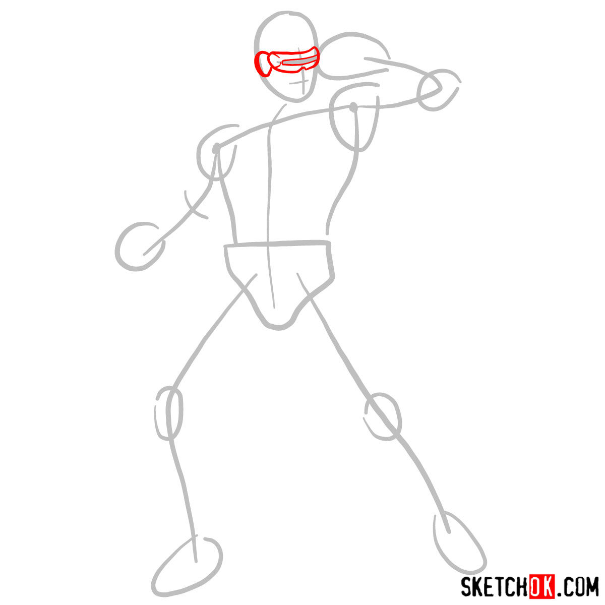 How to draw Cyclops from X-Men - step 02.