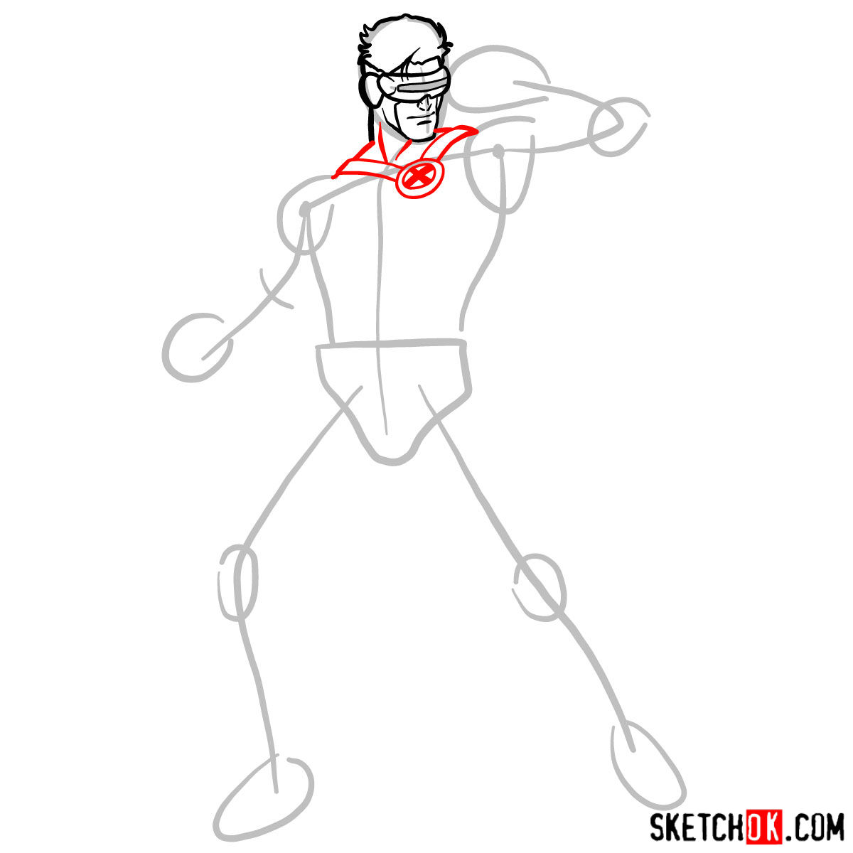 How to draw Cyclops from X-Men - step 06.