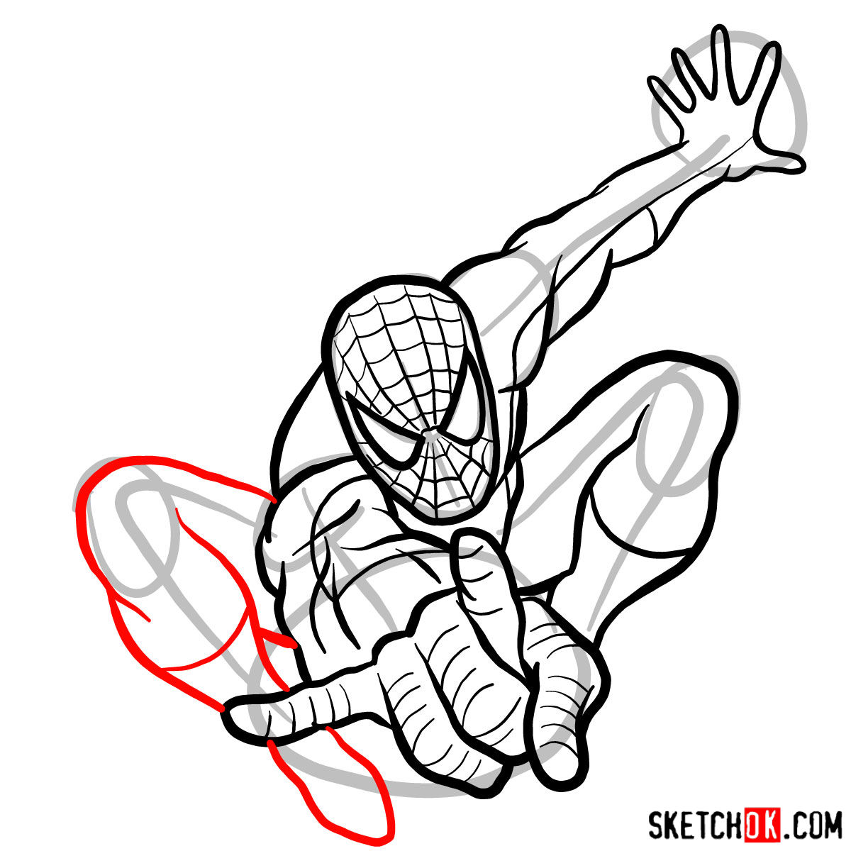 How to draw Spider-Man in jump - step 12