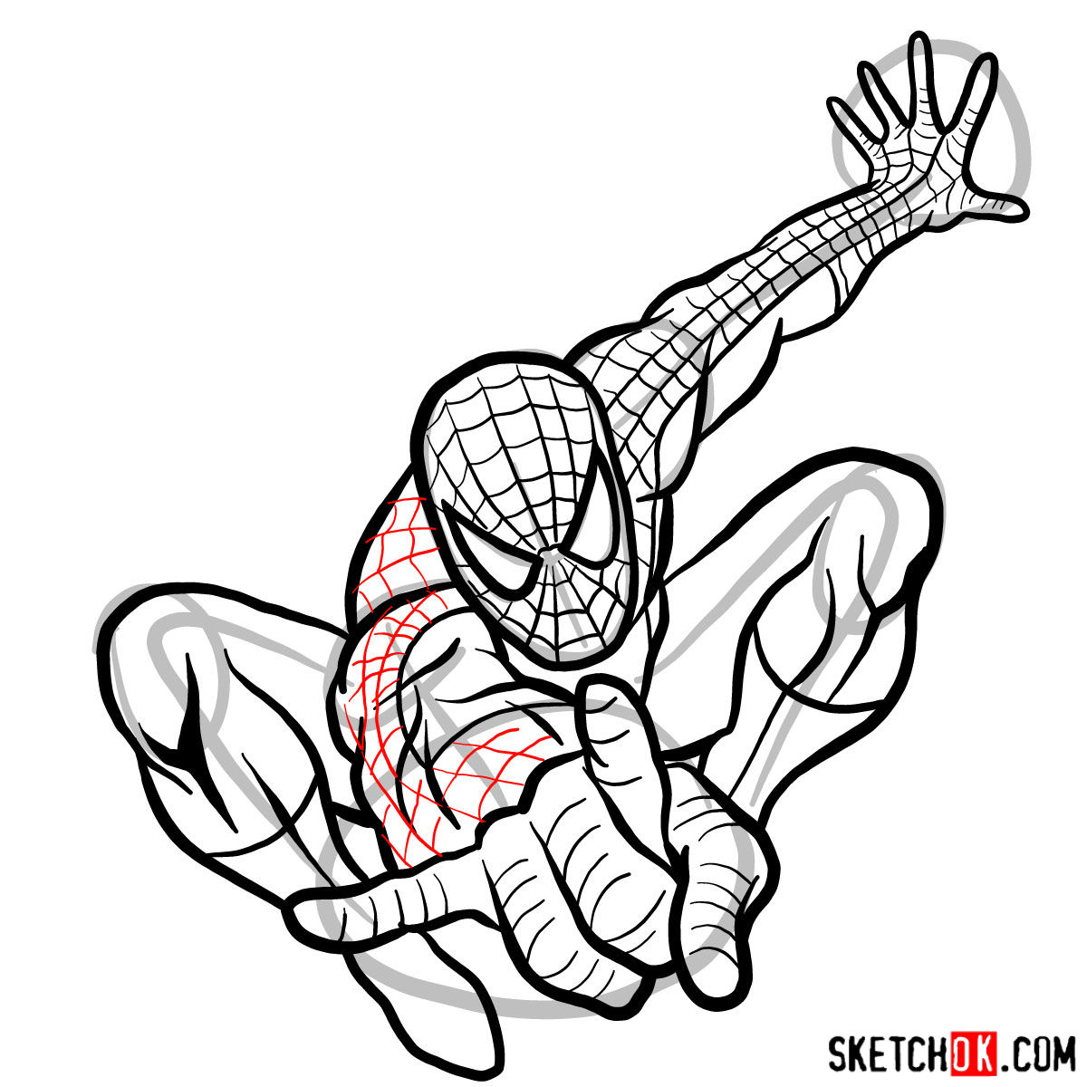 How to draw Spider-Man in jump - step 15