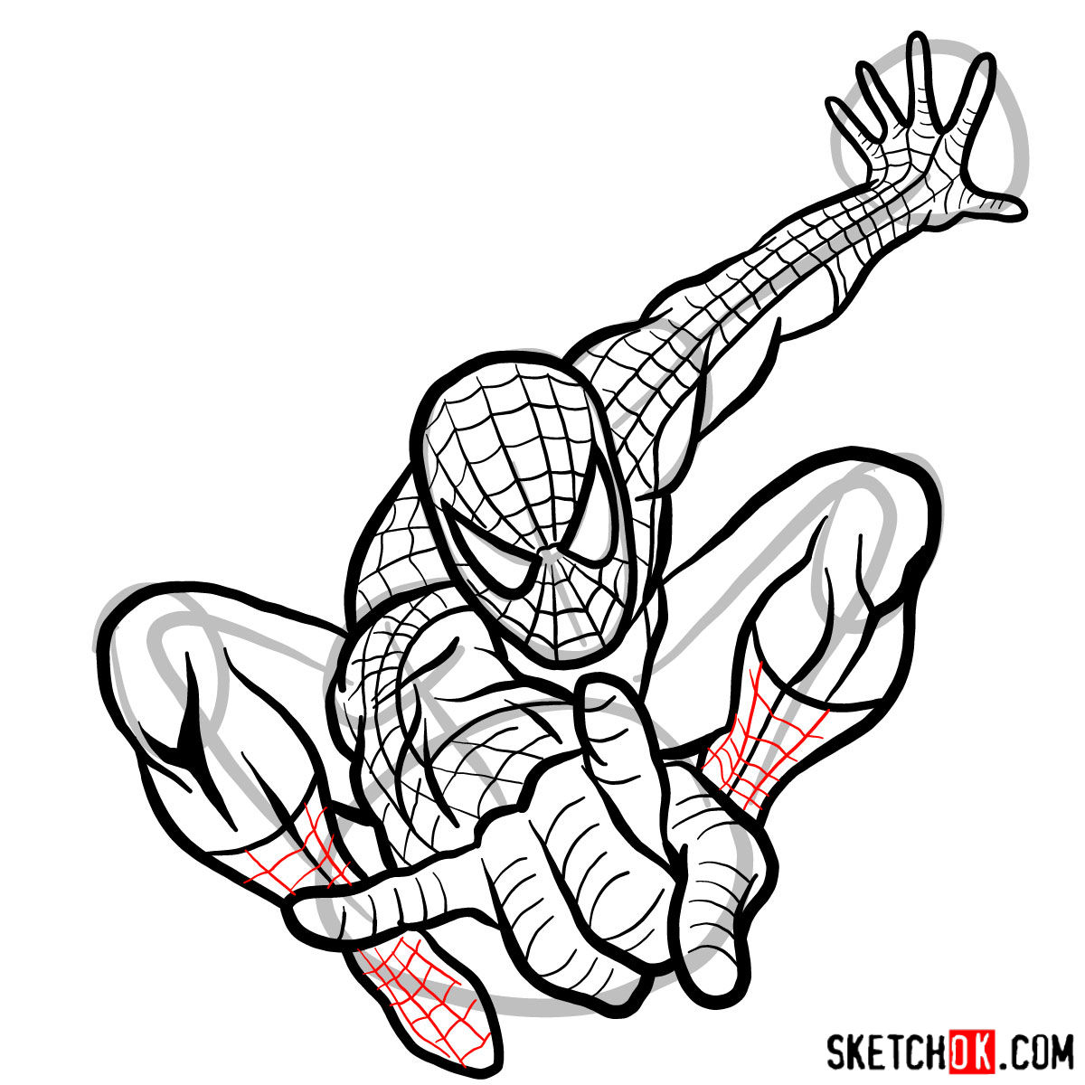 How to draw Spider-Man in jump - step 16